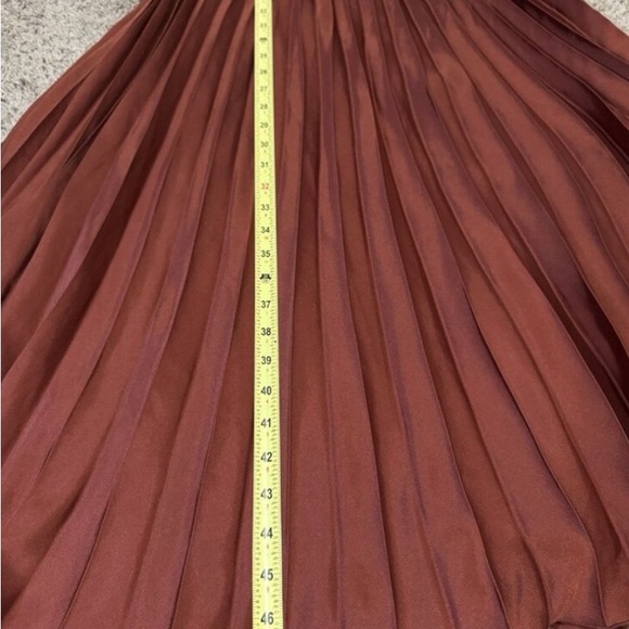BANANA REPUBLIC Brown Pleated Midi Dress Belt Elastic Waist Preppy Quiet Lux L - Picture 5 of 6